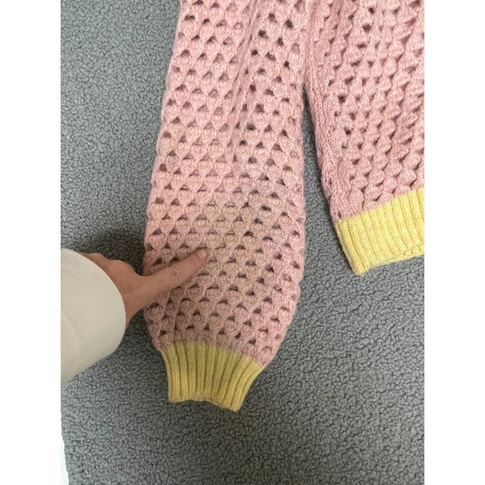 Zara Womens Cropped Chunky Knit Button Cardigan pink yellow medium - Picture 7 of 8